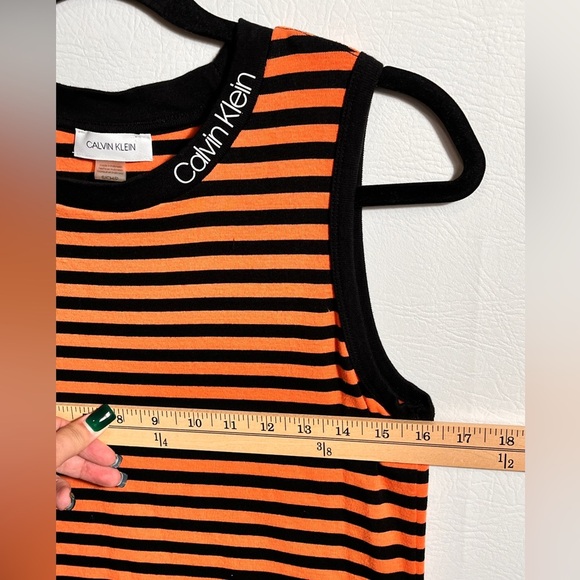 Calvin Klein Cotton Striped Mini Dress in Orange and Black Small - Picture 4 of 7